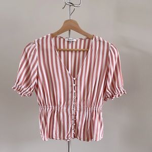 Madewell V neck pink blouse